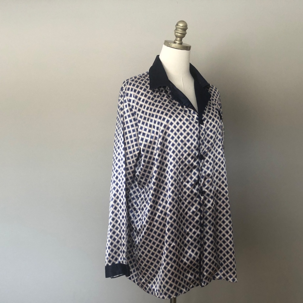 LONXU Mens Sleep Loungewear PJ Top Blue Gold Diamonds Medium